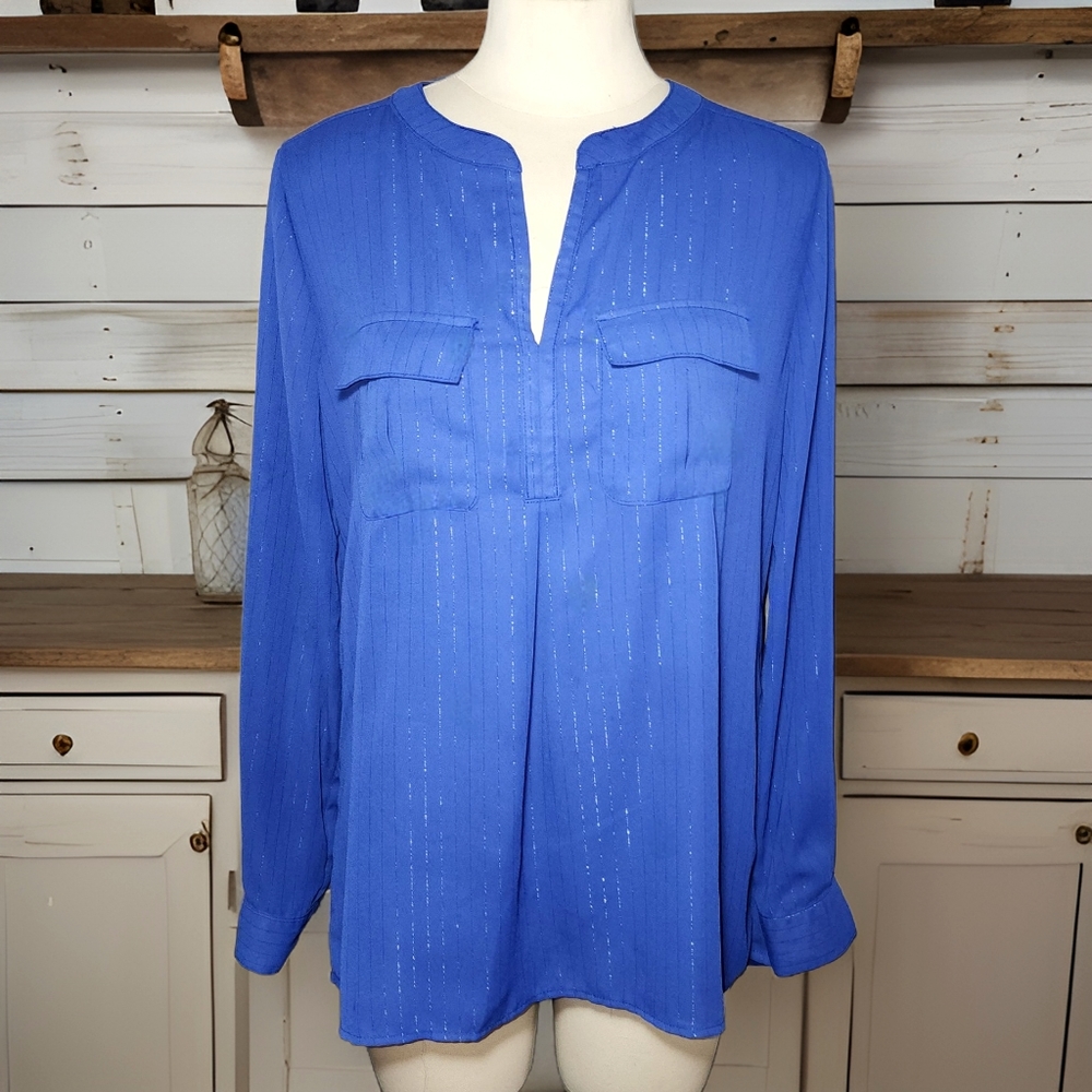 Notations shimmer pocket pullover blouse